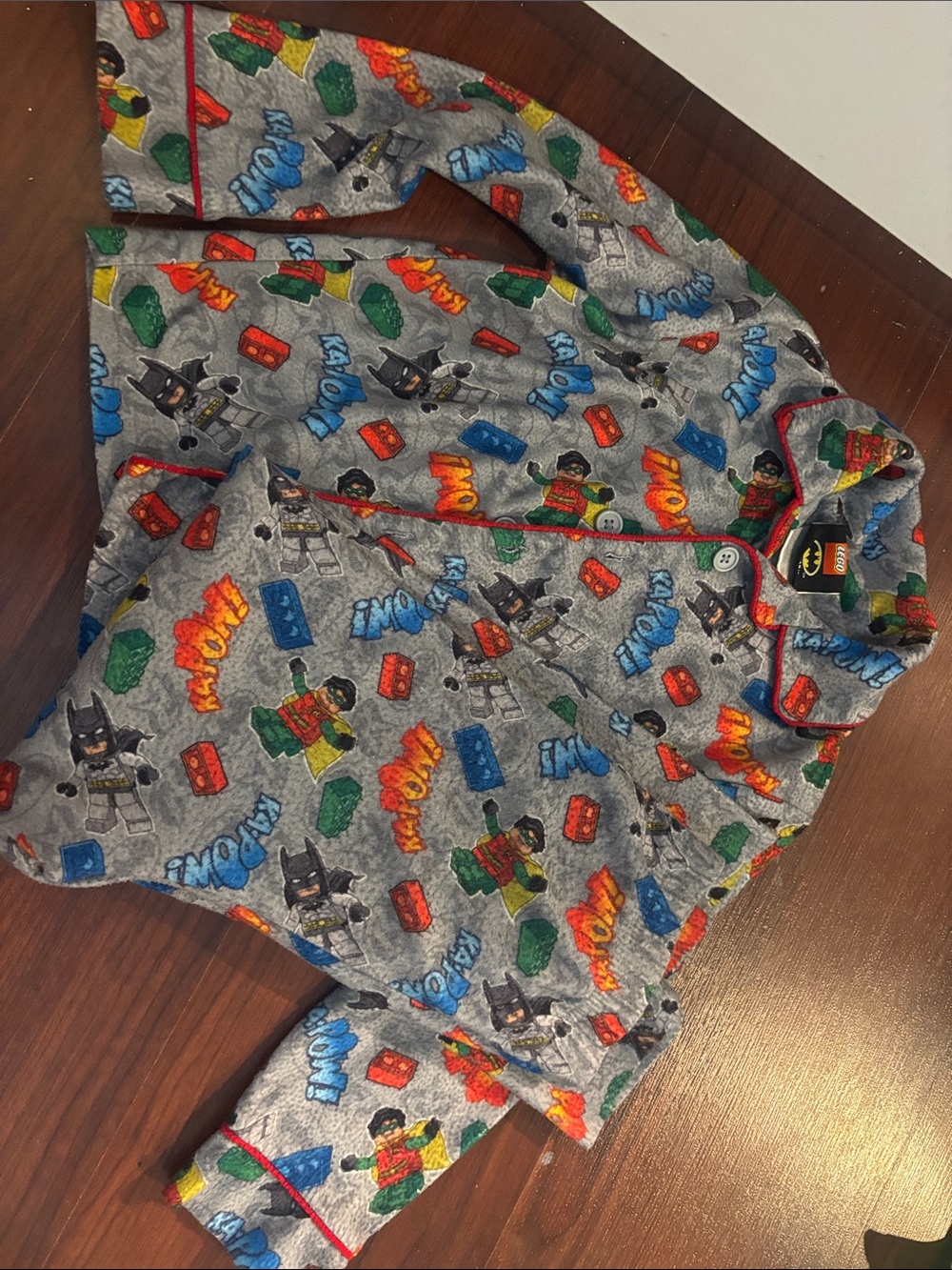 Lego Batman Gray Pajama Top with Red, Blue, Green, Yellow Accents